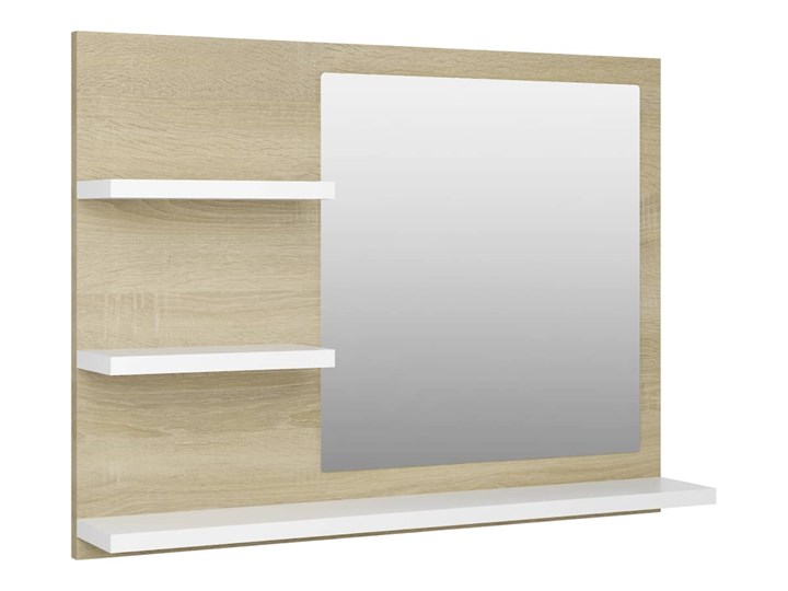 vidaXL Lustro łazienkowe, biel i dąb sonoma, 60x10,5x45 cm, płyta Ścienne Lustro z półką Prostokątne Styl Nowoczesny Pomieszczenie Łazienka