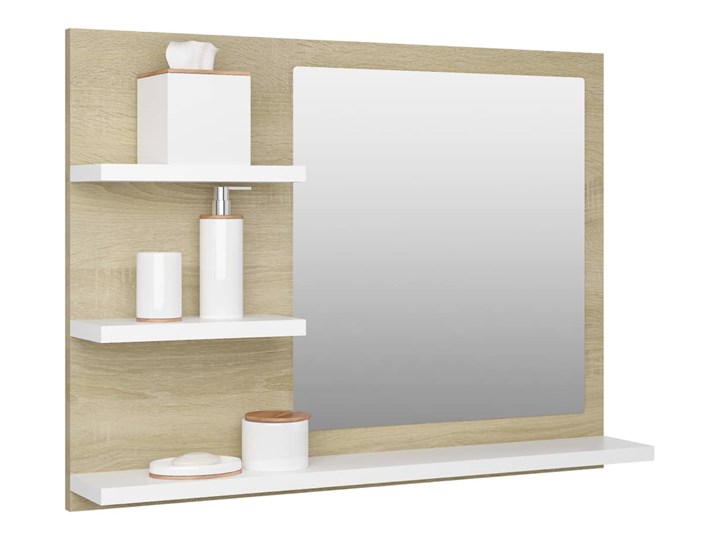 vidaXL Lustro łazienkowe, biel i dąb sonoma, 60x10,5x45 cm, płyta Ścienne Prostokątne Lustro z półką Kolor Biały Pomieszczenie Łazienka