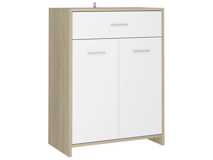 vidaXL Szafka łazienkowa, biel i dąb sonoma, 60x33x80 cm, płyta Kolor Biały Głębokość 33 cm Drewno Płyta MDF Szerokość 60 cm Szafki Płyta stolarska Kategoria Szafki stojące