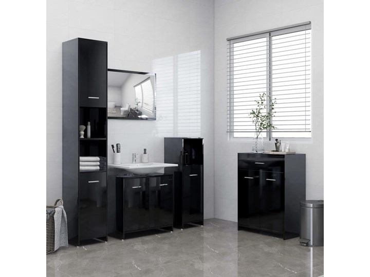 vidaXL Szafka łazienkowa, czarna, wysoki połysk, 60x33x80 cm, płyta Pionowe Szerokość 60 cm Komoda Głębokość 33 cm Płyta MDF Płyta stolarska Stojące Kategoria Szafki stojące