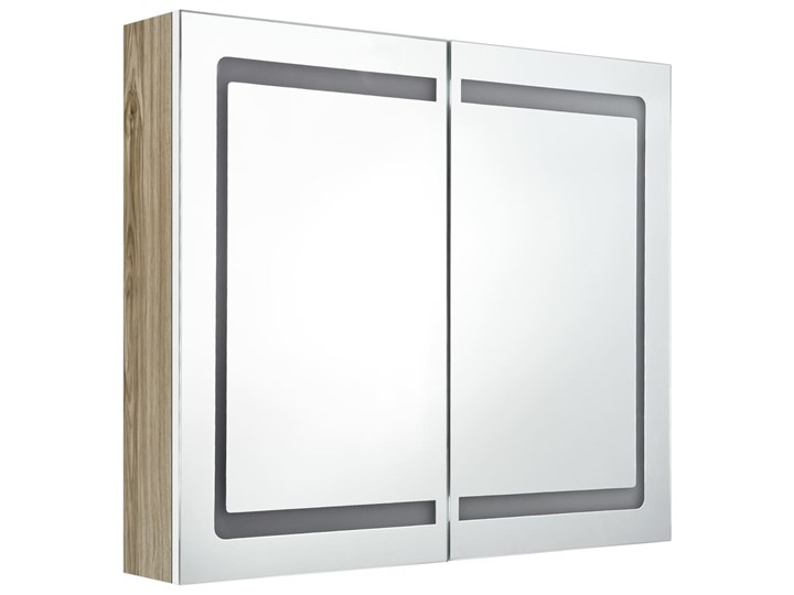 vidaXL Szafka łazienkowa z lustrem i LED, biel i dąb, 80x12x68 cm Drewno Wiszące Szafki Kategoria Szafki stojące Szkło Płyta MDF Rodzaj frontu Drzwiczki