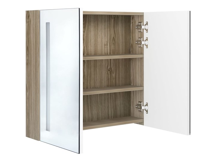 vidaXL Szafka łazienkowa z lustrem i LED, biel i dąb, 62x14x60 cm Szerokość 62 cm Szafki Szkło Płyta MDF Wiszące Drewno Głębokość 14 cm Rodzaj frontu Drzwiczki