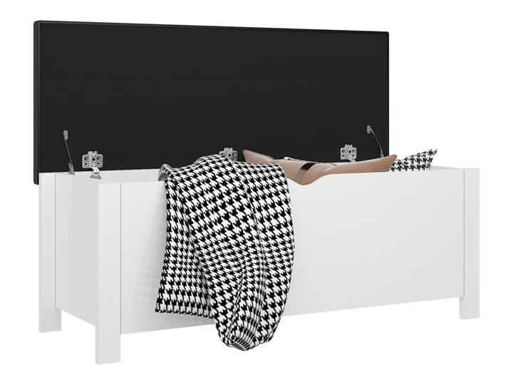 vidaXL Skrzynia z poduszką, biała z połyskiem, 105x40x45 cm, płyta Kolor Biały