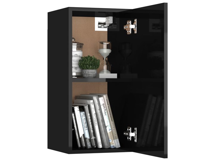 vidaXL Szafki TV, 2 szt., wysoki połysk, czarne, 30,5x30x60 cm, płyta Kolor Czarny Pomieszczenie Salon