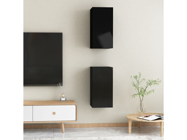 vidaXL Szafki TV, 2 szt., wysoki połysk, czarne, 30,5x30x60 cm, płyta Kolor Czarny