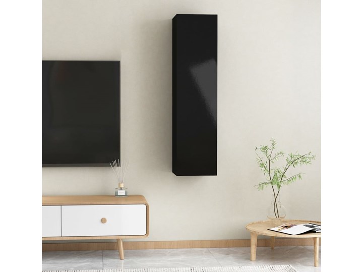 vidaXL Szafki TV, 2 szt., wysoki połysk, czarne, 30,5x30x60 cm, płyta Kolor Czarny Pomieszczenie Salon