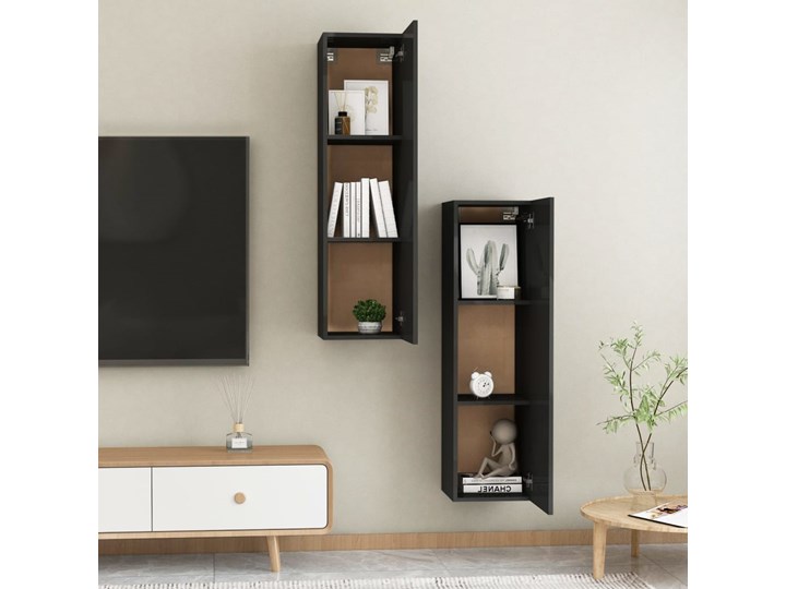 vidaXL Szafki TV, 2 szt., czarne, wysoki połysk, 30,5x30x110 cm, płyta Kolor Czarny Pomieszczenie Salon