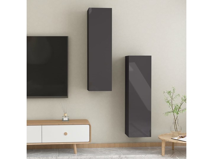 vidaXL Szafki TV, 2 szt., szare, wysoki połysk, 30,5x30x110 cm, płyta Pomieszczenie Salon