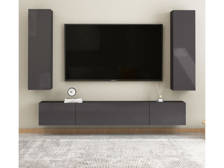 vidaXL Szafki TV, 2 szt., szare, wysoki połysk, 30,5x30x110 cm, płyta Kategoria Zestawy mebli do sypialni Kolor Biały