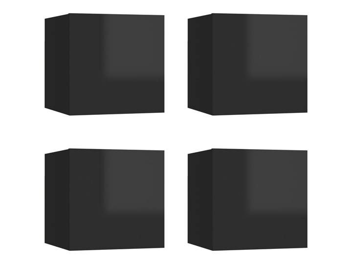 vidaXL Wiszące szafki TV, 4 szt., wysoki połysk, czarne, 30,5x30x30 cm Kolor Czarny Kategoria Zestawy mebli do sypialni