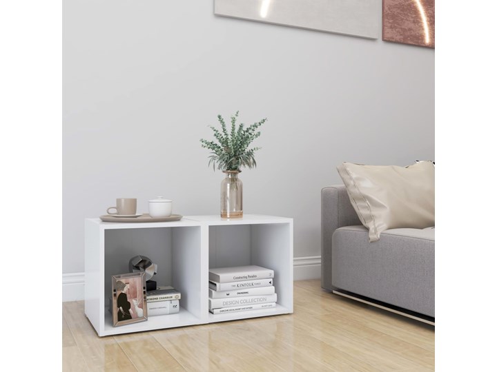 vidaXL Szafki pod telewizor, 2 szt., białe, 37x35x37 cm, płyta wiórowa Uniwersalne Płyta meblowa Kolor Biały Płyta MDF Stojące Głębokość 35 cm Płyta laminowana Typ Stojące