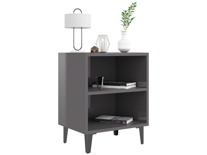 vidaXL Szafka nocna z metalowymi nóżkami, szara, połysk, 40x30x50 cm Szerokość 40 cm Płyta meblowa Nocne Płyta laminowana Głębokość 30 cm Płyta MDF Typ Nocne Pomieszczenie Sypialnia