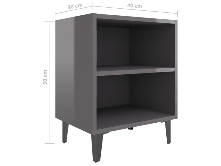 vidaXL Szafka nocna z metalowymi nóżkami, szara, połysk, 40x30x50 cm Płyta MDF Nocne Płyta meblowa Płyta laminowana Głębokość 30 cm Szerokość 40 cm Pomieszczenie Sypialnia