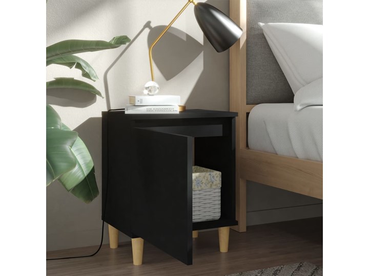 vidaXL 2 szafki nocne z drewnianymi nóżkami, czarne, 40x30x50 cm Płyta MDF Drewno Głębokość 30 cm Styl Skandynawski Płyta meblowa Szerokość 40 cm Płyta laminowana Kolor Czarny