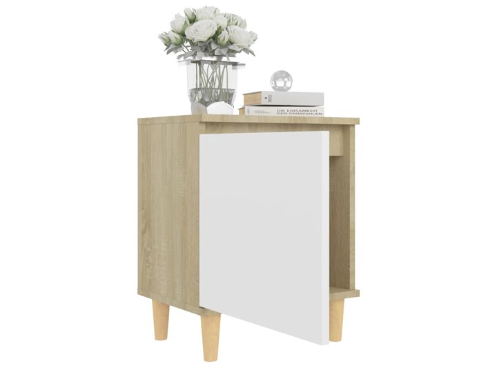 vidaXL 2 szafki nocne, drewniane nóżki, biel i dąb sonoma, 40x30x50 cm Szerokość 40 cm Płyta MDF Płyta meblowa Drewno Głębokość 30 cm Płyta laminowana Kolor Biały