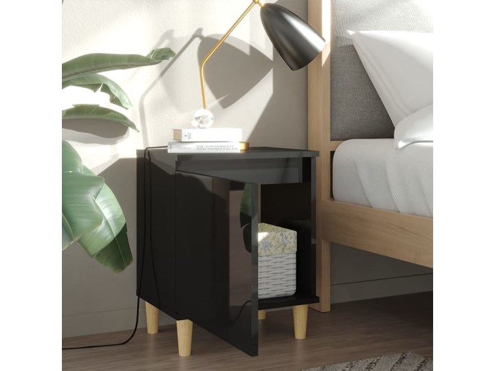 vidaXL 2 szafki nocne z drewnianymi nogami, czarne, połysk, 40x30x50cm Płyta MDF Płyta meblowa Płyta laminowana Głębokość 30 cm Pomieszczenie Sypialnia Szerokość 40 cm Drewno Wysokość 50 cm Kolor Czarny
