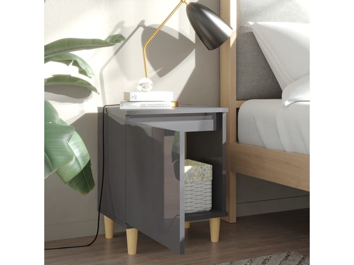 vidaXL 2 szafki nocne z drewnianymi nóżkami, szare, połysk, 40x30x50cm Głębokość 30 cm Płyta MDF Uniwersalne Płyta laminowana Drewno Wysokość 50 cm Szerokość 40 cm Płyta meblowa Pomieszczenie Sypialnia Kategoria Szafki i regały