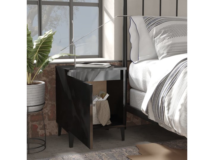 vidaXL Szafka nocna z metalowymi nóżkami, czarna, połysk, 40x30x50 cm Typ Nocne Płyta MDF Płyta meblowa Płyta laminowana Głębokość 30 cm Nocne Szerokość 40 cm Kolor Czarny