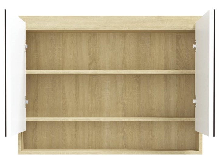 vidaXL Szafka łazienkowa z lustrem, 80x15x60 cm, MDF, biel i dąb Rodzaj frontu Drzwiczki Szerokość 80 cm Wiszące Szafki Drewno Płyta MDF Głębokość 15 cm Szkło Kolor Biały