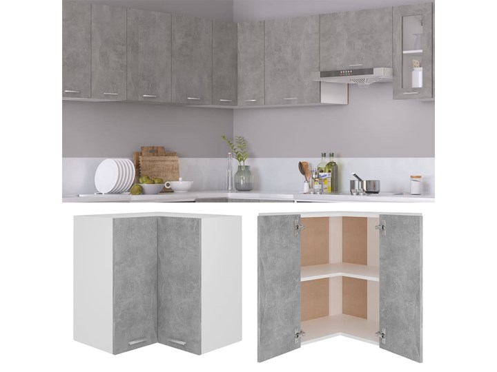 vidaXL Wisząca szafka narożna, szarość betonu, 57x57x60 cm, płyta Szafka wisząca Płyta MDF Kategoria Szafki kuchenne