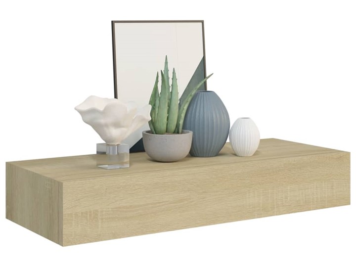vidaXL Półka ścienna z szufladą, kolor dębu, 60 x 23,5 x 10 cm, MDF Metal Płyta MDF Drewno Na zdjęcia Płyta laminowana Kategoria Półki