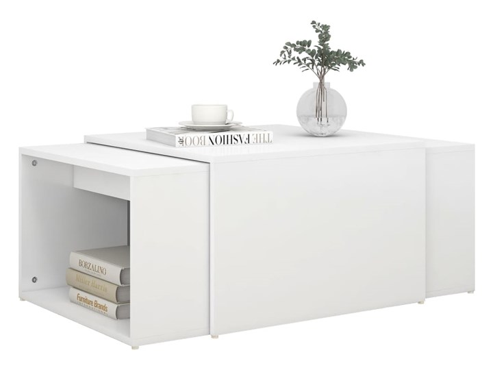 vidaXL Zestaw 3 stolików kawowych, biały, 60x60x38 cm, płyta wiórowa Zestaw stolików Szerokość 60 cm Wysokość 30 cm Długość 60 cm Styl Nowoczesny