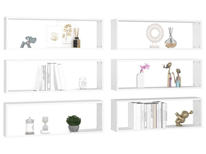 vidaXL Półki ścienne kostki, 6 szt., białe, 80x15x26,5 cm, płyta Płyta wiórowa Płyta laminowana Płyta MDF Płyta meblowa Kolor Biały