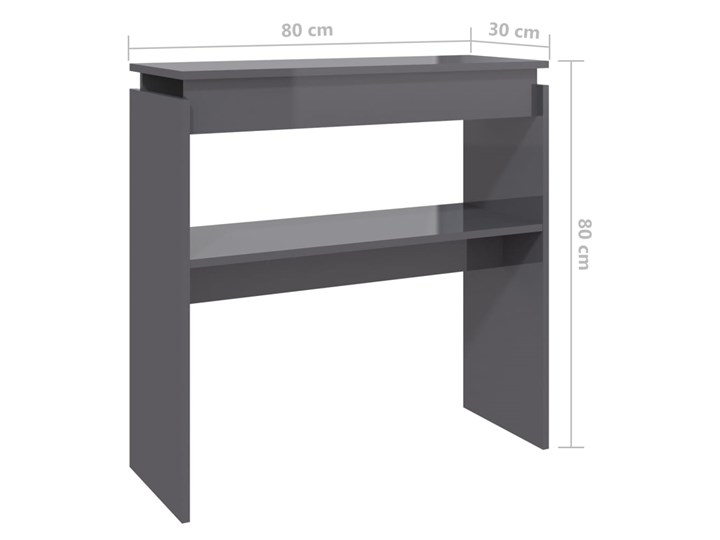 vidaXL Stolik konsolowy, szary, wysoki połysk, 80x30x80 cm, płyta Głębokość 30 cm Z półką Pomieszczenie Przedpokój