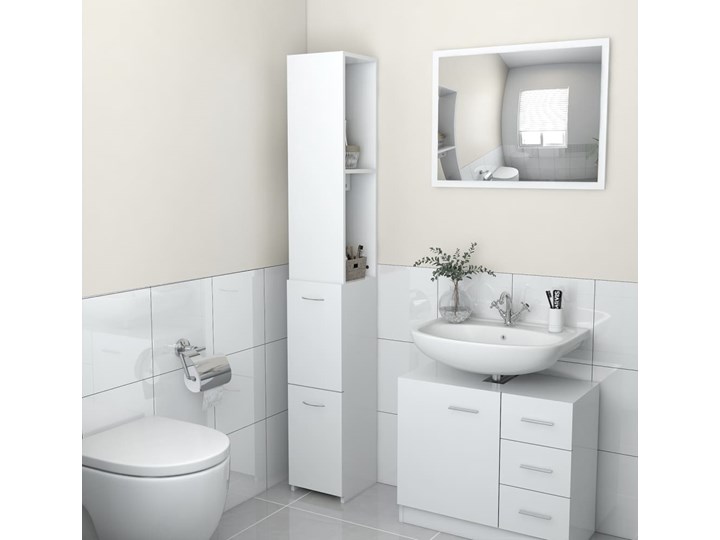 vidaXL Szafka łazienkowa, biała, 25x25x170 cm, płyta wiórowa Płyta stolarska Płyta MDF Kolor Biały
