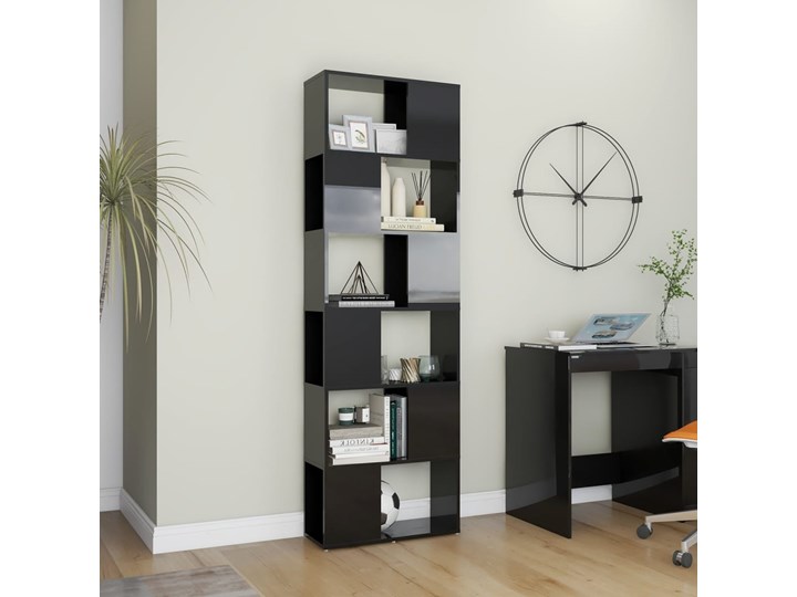 vidaXL Regał na książki/przegroda, czarny z połyskiem, 60x24x186 cm Płyta MDF Szerokość 60 cm Głębokość 24 cm Płyta laminowana Płyta meblowa Styl Tradycyjny