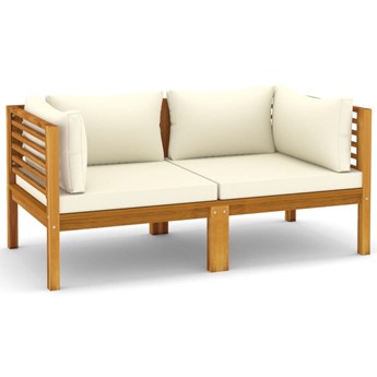 vidaXL 2-osobowa sofa ogrodowa, kremowe poduszki, drewno akacjowe