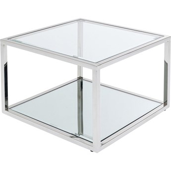 Stolik kawowy kwadratowy blat szklany podstawa metalowa srebrna 50x50 cm