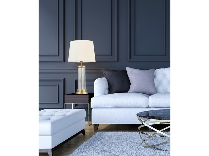 LAMPA STOŁOWA GLAMOUR BIAŁO-MOSIĘŻNA LA BOTTE LUMINA DECO Metal Mosiądz Tkanina Wysokość 26 cm Wysokość 68 cm Lampa z kloszem Lampa z abażurem Szkło Lampa nocna Styl Nowoczesny