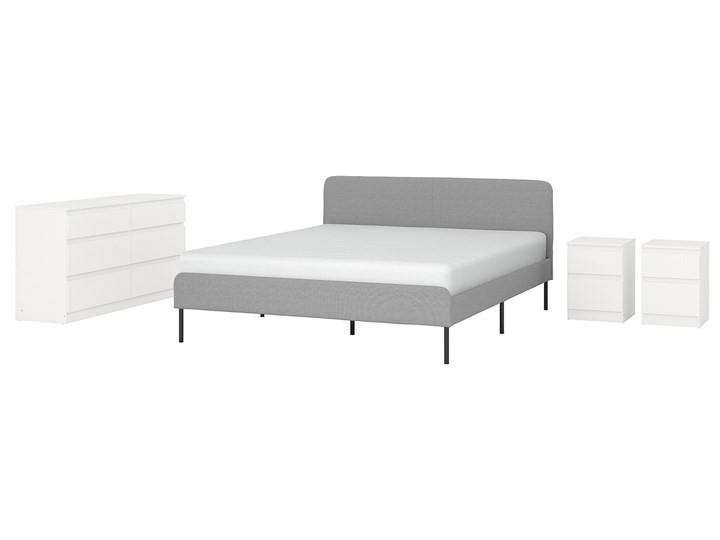 IKEA SLATTUM / KULLEN Zestaw mebli do sypialni 4 szt, Knisa jasnoszary/biały, 160x200 cm