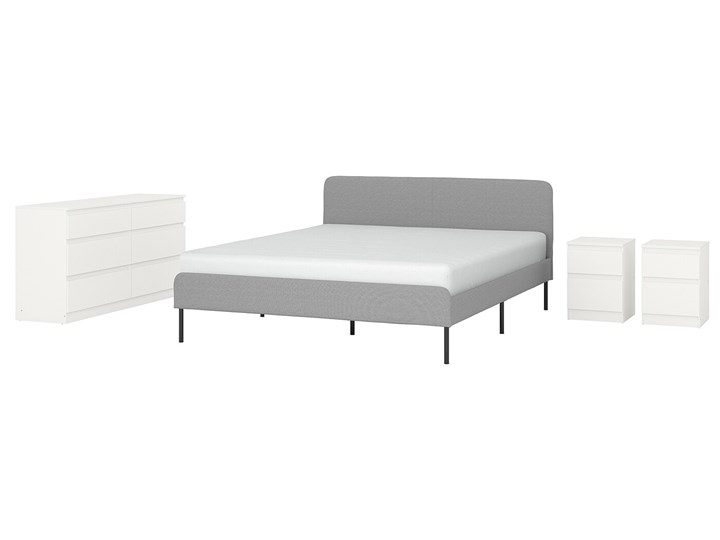 IKEA SLATTUM / KULLEN Zestaw mebli do sypialni 4 szt, Knisa jasnoszary/biały, 140x200 cm Pomieszczenie Sypialnia Kategoria Zestawy mebli do sypialni