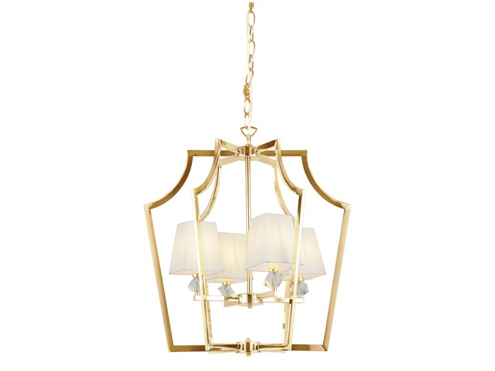 NOWOCZESNA LAMPA WISZĄCA ZŁOTA Z BIAŁYMI ABAŻURAMI MONTERO LUMINA DECO Lampa z kloszem Metal Tkanina Lampa z kryształkami Lampa z abażurem Kryształ Funkcje Brak dodatkowych funkcji