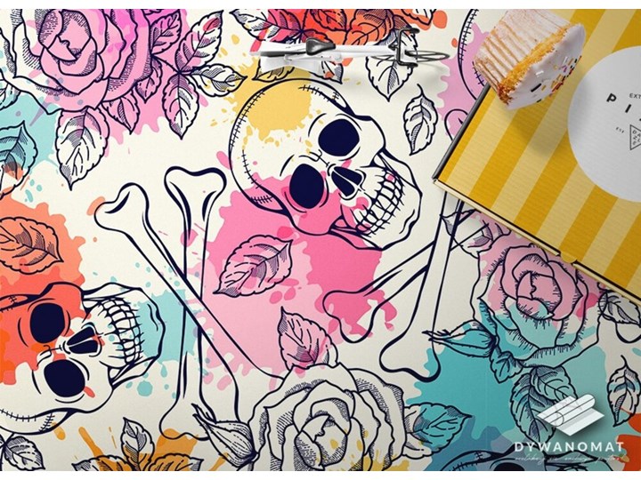 Modny winylowy dywan Czaszki i róże 60x90 cm Kategoria Dywany Prostokątny 80x120 cm Dywany Kolor Wielokolorowy