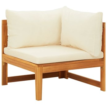 Emaga Moduł sofy narożnej, kremowe poduszki, lite drewno akacjowe