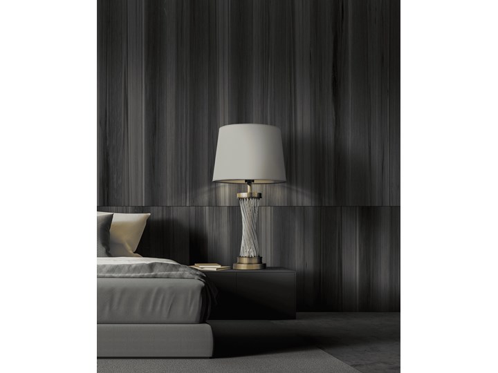 LAMPA NOCNA GLAMOUR BIAŁO-MOSIĘŻNA VILLANOVA Styl Nowoczesny Metal Szkło Tkanina Mosiądz Lampa z abażurem Wysokość 68 cm Styl Tradycyjny