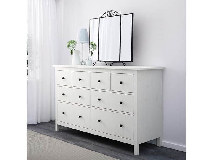 IKEA HEMNES Zestaw mebli do sypialni 4 szt, biała bejca, 140x200 cm Kolor Biały Pomieszczenie Sypialnia