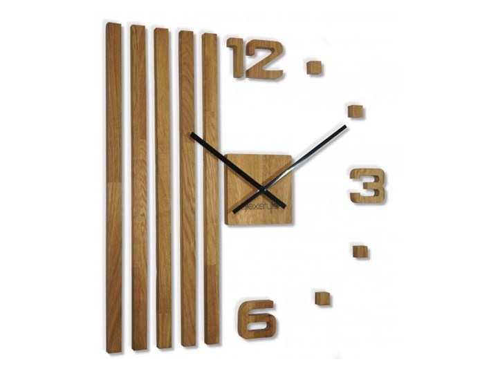 Drewniany zegar ścienny dębowy LAMELE 60cm Szerokość 60 cm Tworzywo sztuczne Drewno Nieregularny Styl Nowoczesny