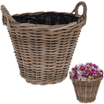 Doniczka osłonka wiklinowa rattanowa kosz koszyk z uchwytami na kwiaty rośliny 40x36 cm kod: O-339080