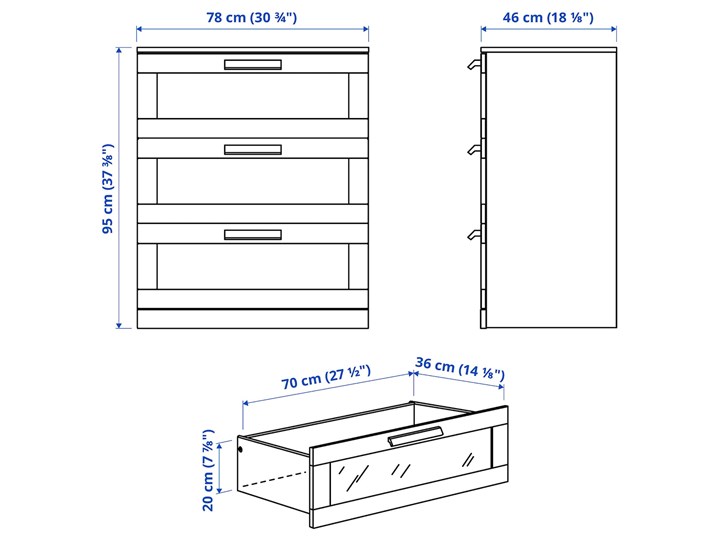 IKEA BRIMNES Zestaw mebli do sypialni 3 szt, biały, 140x200 cm Pomieszczenie Sypialnia Kategoria Zestawy mebli do sypialni