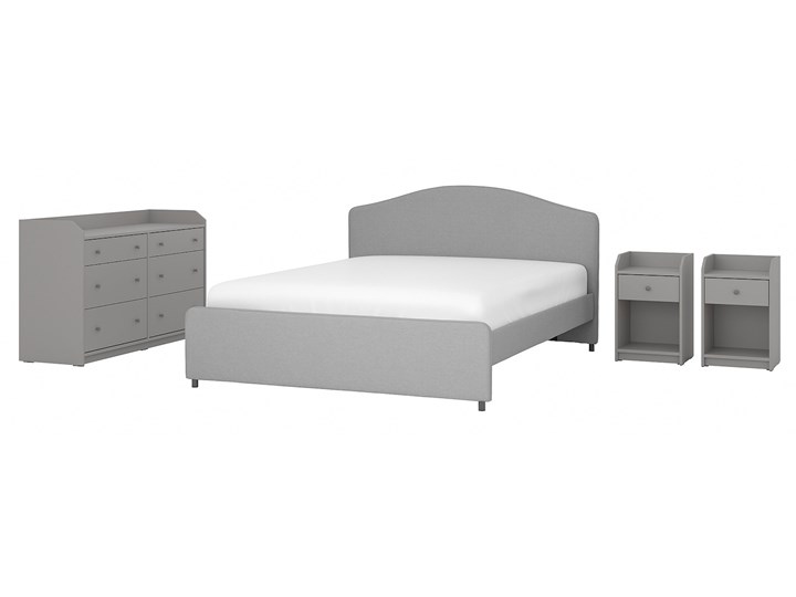 IKEA HAUGA Zestaw mebli do sypialni 4 szt, Vissle szary, 140x200 cm Pomieszczenie Sypialnia Kategoria Zestawy mebli do sypialni