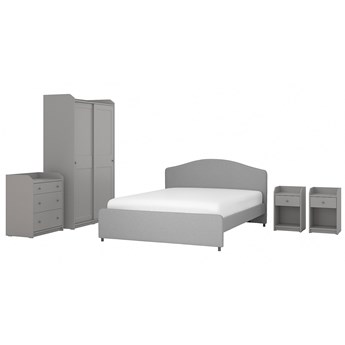 IKEA HAUGA Zestaw mebli do sypialni 5 szt, Vissle szary, 160x200 cm