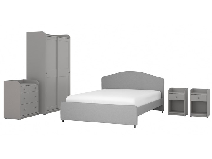 IKEA HAUGA Zestaw mebli do sypialni 5 szt, Vissle szary, 140x200 cm Pomieszczenie Sypialnia