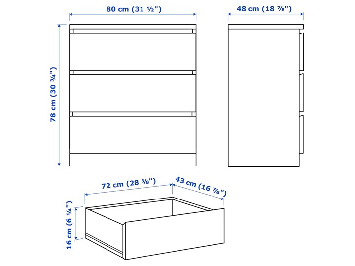 IKEA MALM Zestaw mebli do sypialni 3 szt, biały Pomieszczenie Sypialnia Kategoria Zestawy mebli do sypialni