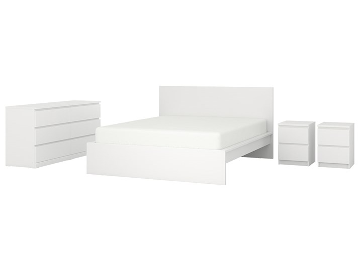 IKEA MALM Zestaw mebli do sypialni 4 szt, Biały, 140x200 cm Pomieszczenie Sypialnia