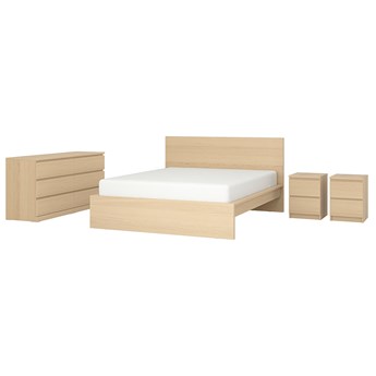 IKEA MALM Zestaw mebli do sypialni 4 szt, okleina dębowa bejcowana na biało, 180x200 cm