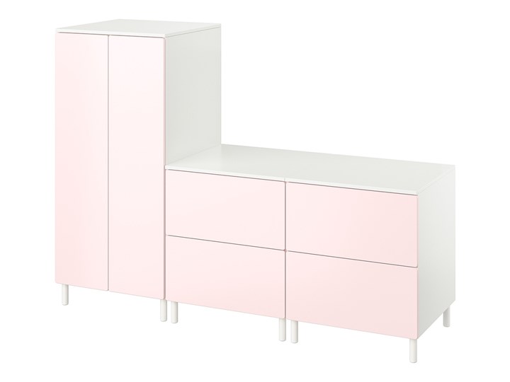 IKEA SMÅSTAD / PLATSA Szafa, Biały bladoróżowy/z 2 komodami, 180x57x133 cm Kategoria Zestawy mebli do sypialni